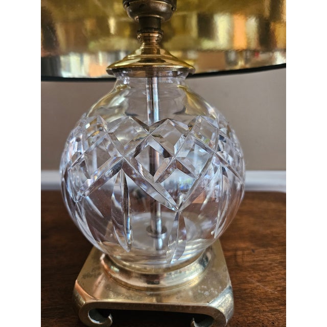 Vintage Waterford Crystal Table Boudoir Lamp. Beautiful black and gold shade included. 14" from base to top of shade....