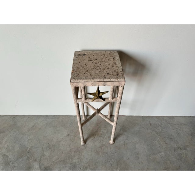 Vintage Organic Modern Wrought Iron and Stone Top Pedestal / Plant Stand For Sale - Image 12 of 12
