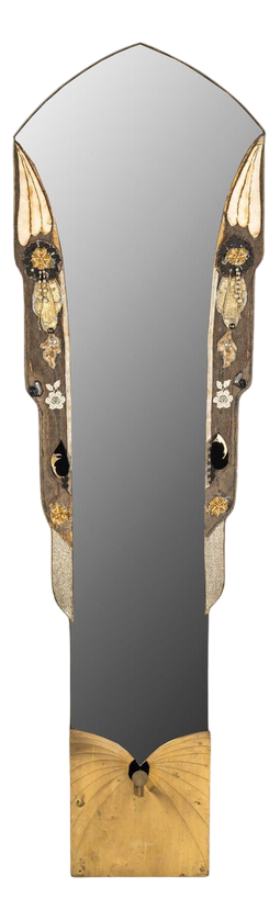 Art Nouveau Wooden Mirror with Antique Trimmings and Embroidery, 1920s