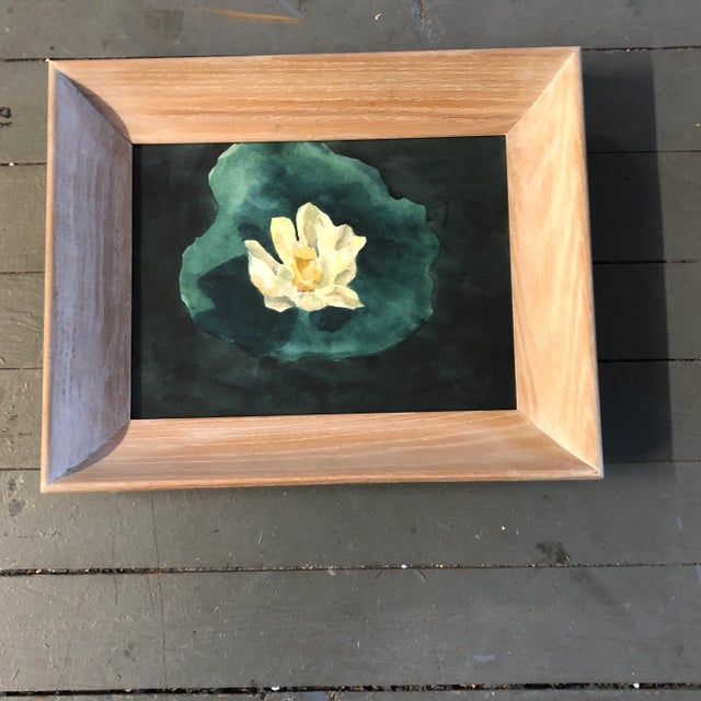 1950s Original Vintage Lilly Pad Watercolor Painting Mid Century Frame For Sale - Image 5 of 5