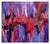 Dynamic abstract consisting of red, purple and blue by Patricia Gaglioti (American, 20th Century), circa 1970. Signed...
