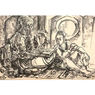 Jossi Stern, Israeli Jerusalem Judaica Sephardic Rabbi, Boy, Torah Art Drawing Bezalel School For Sale