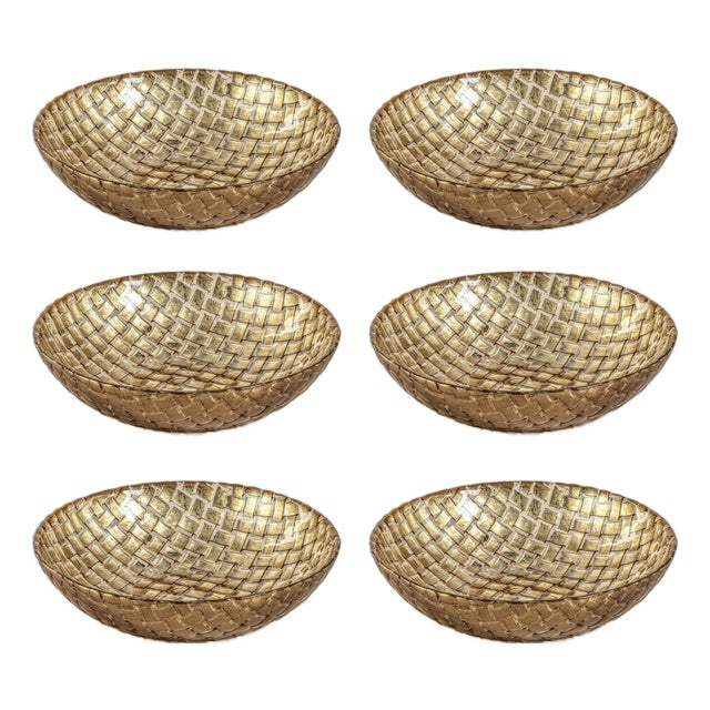 Nova 7" Braided Gold Glass Bowls, Set of 6 For Sale