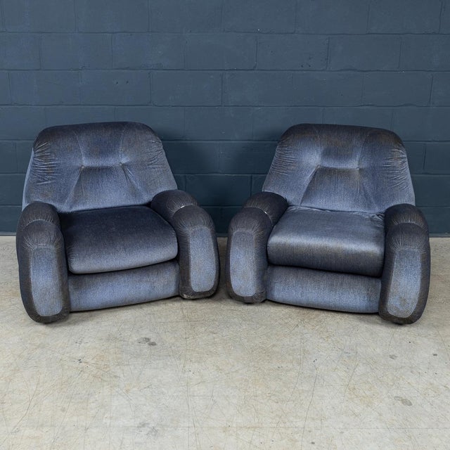 A striking pair of italian armchairs designed by agostino lescai for bedding brevetti, italy, circa 1970s. Upholstered in...