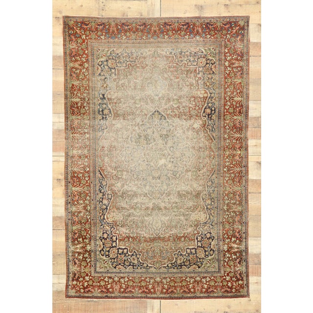 Brick Red Late 19th Century Persian Mohtesham Kashan Rug, 04'05 X 06'10 For Sale - Image 8 of 9