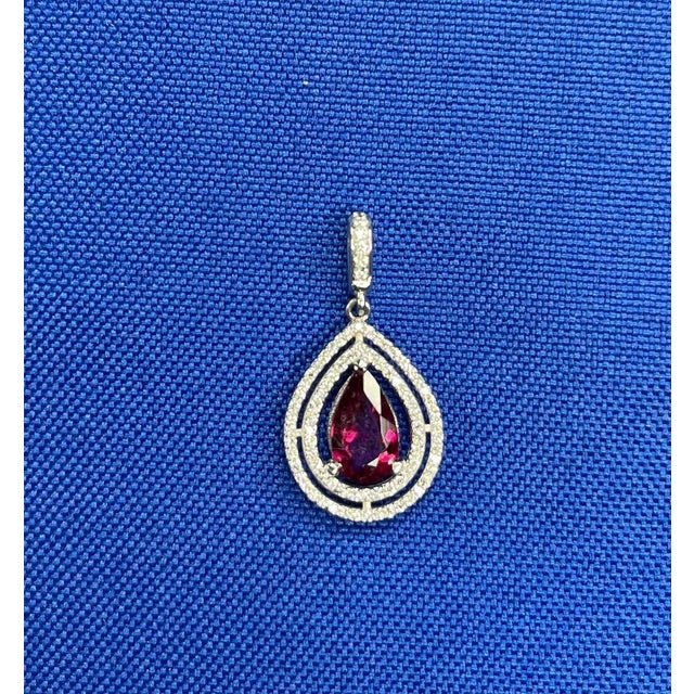 Pear Drop Shape Brilliant Cut Rubellite Pink Tourmaline Halo Set Diamond 14 Karat White Gold Classic Beautiful Romantic...