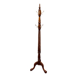 English Coat Rack in Mahagony with Brass Hooks For Sale