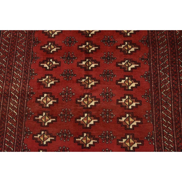 1990s Turkmen Rug 4’3” X 6’1” Red Wool Vintage Tribal Hand-Knotted Carpet For Sale - Image 5 of 12