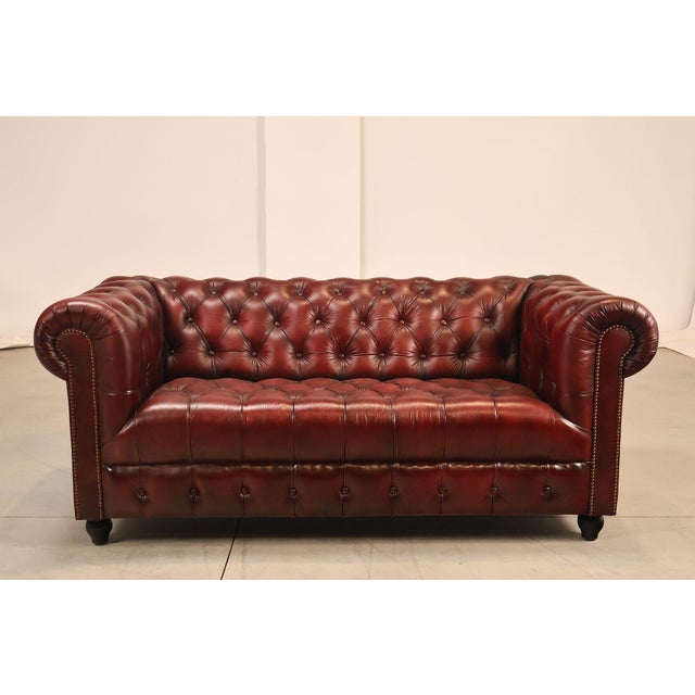Chesterfield Style Oxford Red Leather Sofa For Sale - Image 12 of 17