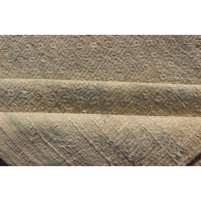 Tan and Light Blue Vintage Turkish Kilim Embroidered Rug With Geometric Diamond Design For Sale - Image 11 of 13