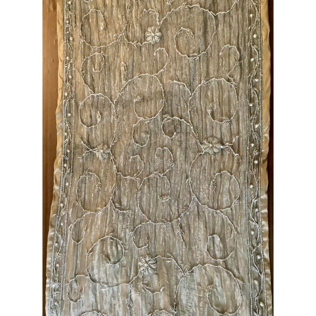 Asian Zardosi Embroidered Silk Decorative Table Runner Throw For Sale - Image 4 of 10