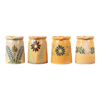 19th Century French Terracotta Pottery Pitchers With Floral Décor For Sale