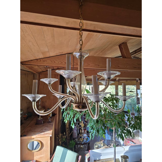 Glass Vintage Mid Century Modern Murano Style Nos Chandelier For Sale - Image 7 of 9