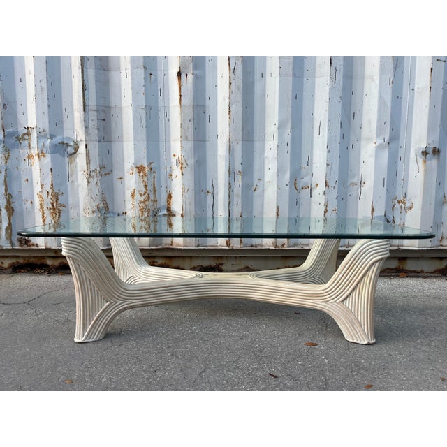 1980s Pencil Reed Coastal Style Rattan Coffee Table. Circa 1980s For Sale - Image 5 of 12
