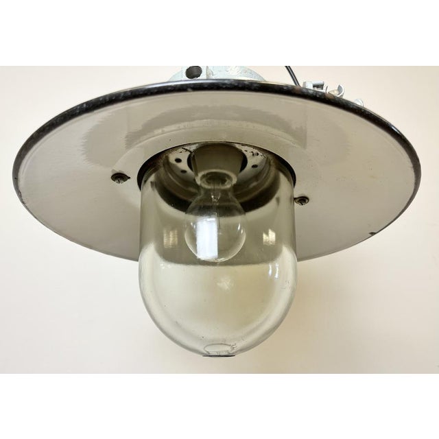 Grey Cast Aluminium Explosion Proof Lamp with Enameled Shade from Elektrosvit, 1970s For Sale - Image 4 of 16