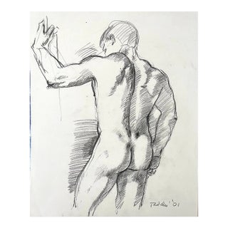 Richard Taddei Vintage Graphite on Paper Male Figure Drawing. For Sale