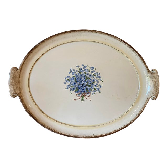 Mid 20th Century Florentine Tray With Forget-Me-Nots Bouquet, Made in ...