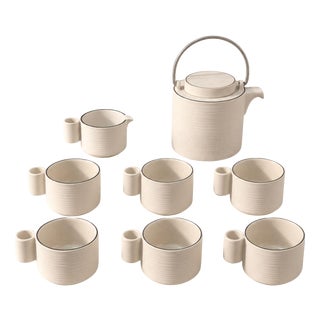 Vintage Italian Ceramic Tea Set by Ambrogio Pozzi for Franco Pozzi, 1970s, Set of 8 For Sale