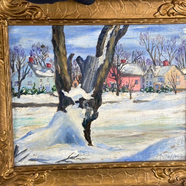 Mid 20th Century Millie Housel (1887-1970) New Hope Pa Oil Painting "A Home in Bucks County", Gilt Frame For Sale - Image 5 of 7