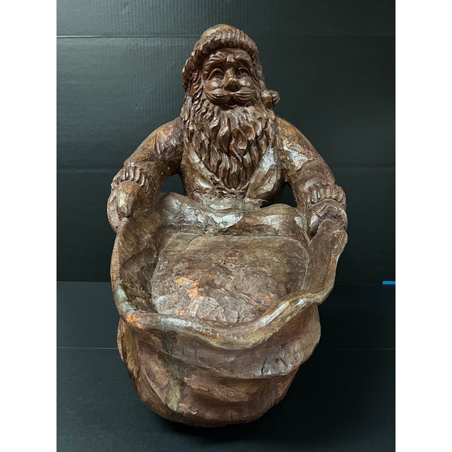 Brown Vintage Large Carved Solid Hardwood Paper Mache Mold Santa Claus Sculpture For Sale - Image 8 of 10