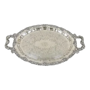 Antique English Victorian Silver Plated Ornate Grapevine Serving Platter Tray