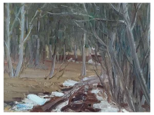 Stanislav Kreics, In the Forest, Oil on Cardboard