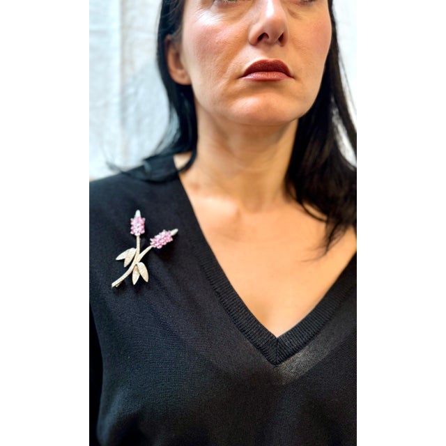 Vintage 18 Kt White Gold Diamond & 13 Ct Pink Sapp Floral Bouquet Broach 23.2 GM For Sale - Image 14 of 18