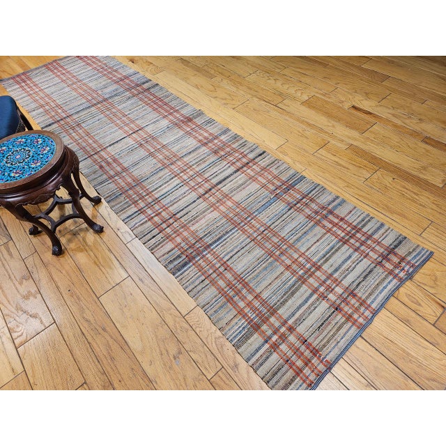American Vintage American Rag Runner, Hand-Woven Wool & Cotton, Ivory & Red Stripe Pattern, 3x13 For Sale - Image 3 of 14