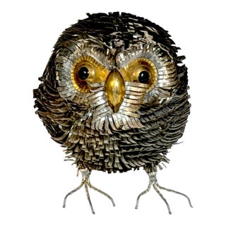 Large Brutalist Metal Work Figure of an Owl, Attributed Sergio Bustamante For Sale