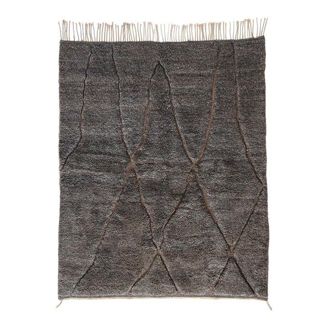 Subtle Diamond-Lattice Hand-Knotted Moroccan Wool Rug | 7'7" X 6'1" | One of a Kind For Sale