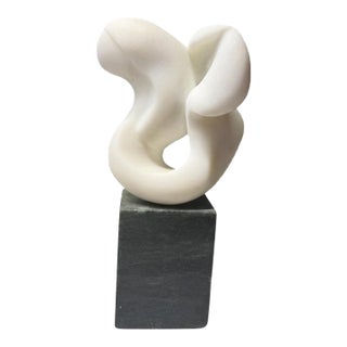 Signed Alain Prevost Modernist Abstract Carved Stone Sculpture on Black Stone Base For Sale