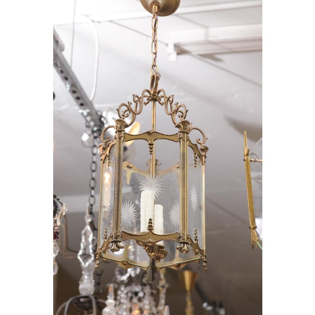 1930s French Gilt Lantern With Sunburst Etched Panels For Sale - Image 10 of 11