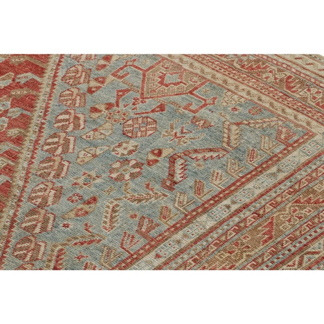 Vintage Ersari Rug in Red With Blue and Beige-Brown Patterns, From Rug & Kilim For Sale In New York - Image 6 of 7