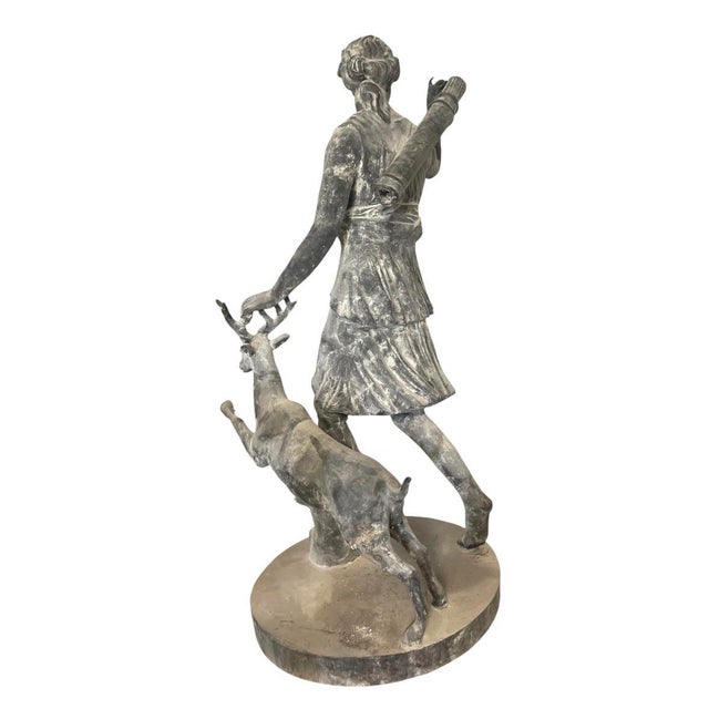 2000 - 2009 Classical Cast Iron Statue of Diana the Huntress With Stag For Sale - Image 5 of 12