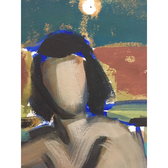 Blue 1950s Modernist Leaning Figurative Nude Gouache Painting For Sale - Image 8 of 9