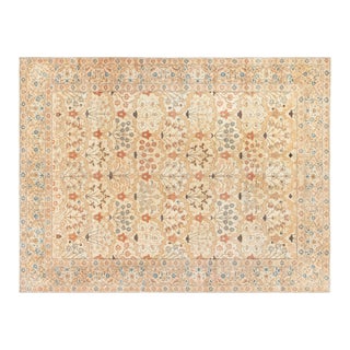 Antique Persian Tabriz Beige Handmade Wool Rug For Sale