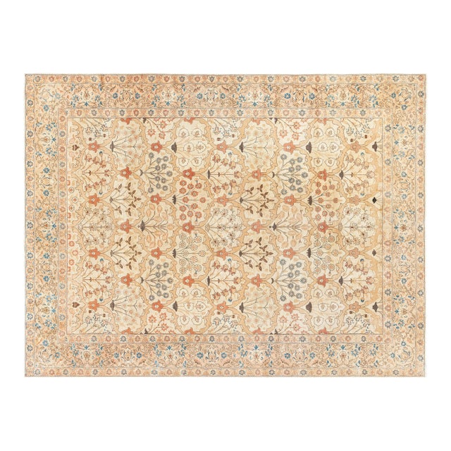 Antique Persian Tabriz Beige Handmade Wool Rug For Sale