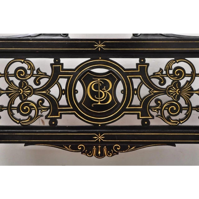 Antique Victorian Aesthetic Movement Ebonized Curule Throne Arm Chair With Lions For Sale - Image 4 of 13