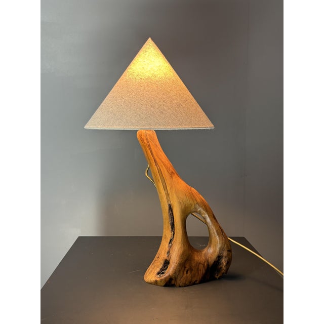 Mid-Century Modern Mid-Century Brutalist French Olive Wood Table Lamp, 1950s For Sale - Image 3 of 13