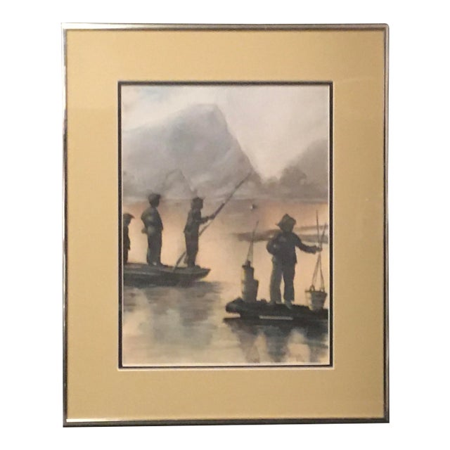 Vintage "Li River China" Watercolor Painting by Molly Rice, Framed For Sale