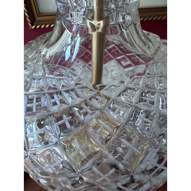 Transparent Elegant French Finely Cut Crystal Cyclades Pattern Table Lamps With Fancy Brass Bases - A Pair For Sale - Image 8 of 11