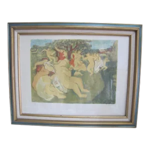 French Maurice Savin Signed Limited Edition Color Lithograph Bathers Playing