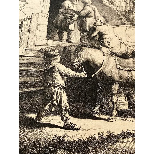Vintage Rembrandt "The Good Samaritan" Etching Reproduction | Mid-Century Old Master Art Print on Hand-Laid Paper For Sale - Image 4 of 12
