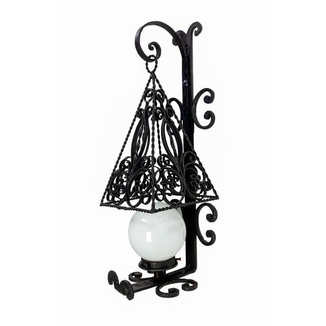 Metal French Sconces in Wrought Iron and Opalin Glass, 1960, Set of 2 For Sale - Image 7 of 18