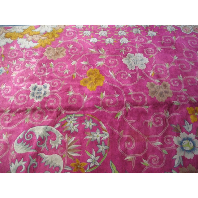 Art Deco 1920s Pink Blush Floral Antique Chinese Art Deco Rug 10' X 19' Handknotted Wool Carpet by Nichols Workshop For Sale - Image 3 of 6