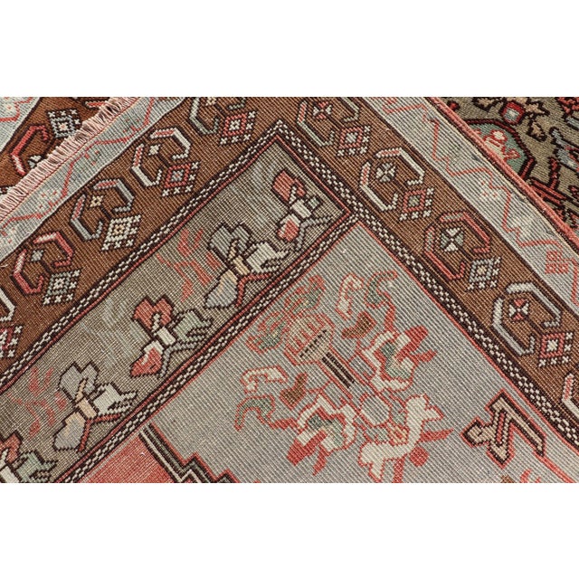 Vintage Turkish Oushak Rug With Coral, Ice Blue, and Soft Mocha Tones 4'1"x7'7" For Sale - Image 13 of 13