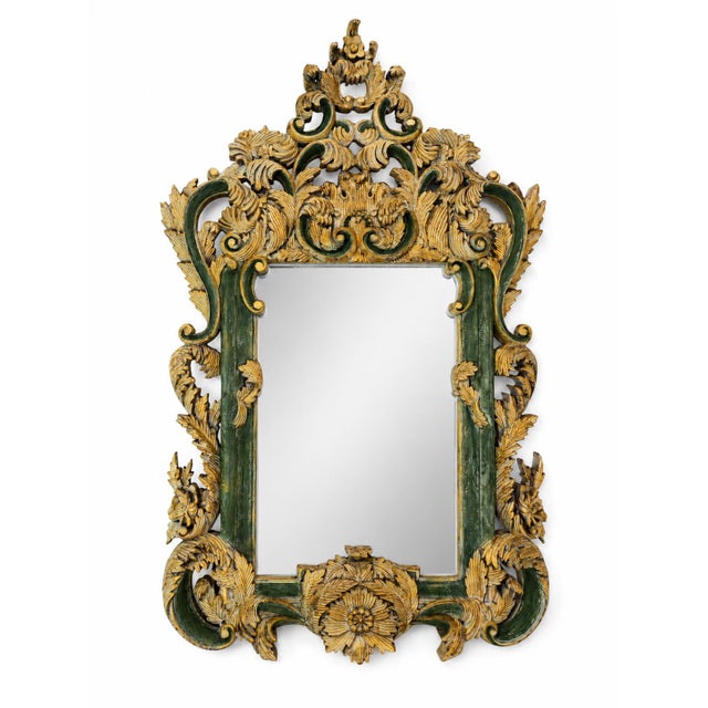 Vintage Rococo Style Gold-Plated Forest Green Framed Wall Mirror. For Sale - Image 11 of 11