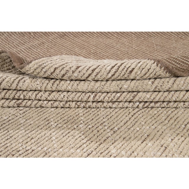 Beige Modern Beige Moroccan-Style Room Size Wool Rug For Sale - Image 8 of 13