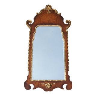 Antique Walnut Georgian Style Hand Carved and Parcel Gilded Wall Mirror For Sale