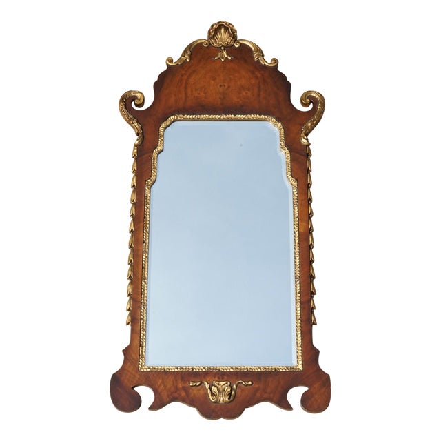 Antique Walnut Georgian Style Hand Carved and Parcel Gilded Wall Mirror For Sale
